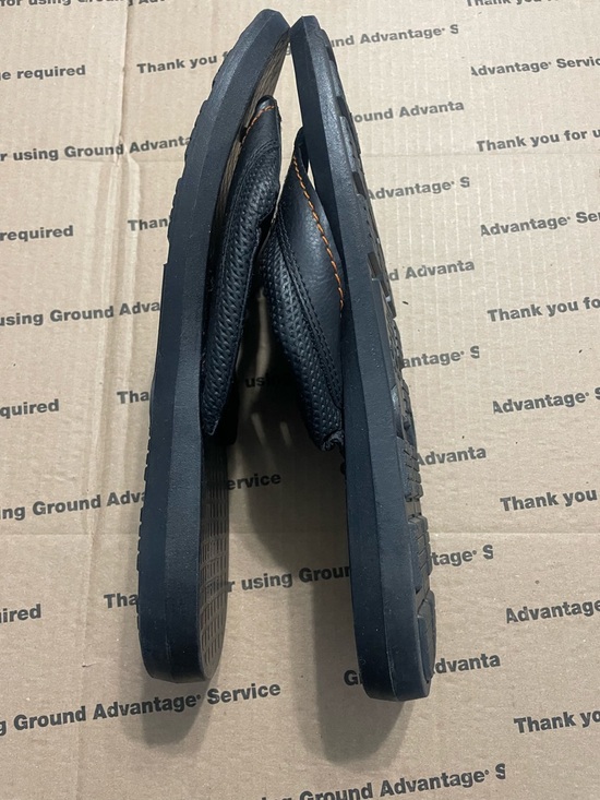 Harley-Davidson Black Sandals with Orange Stitching and Metal Logo